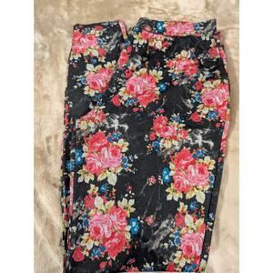 STEVE MADDEN Black Floral Large L‎ Lg Leggings Pants Floral Stretch High Rise